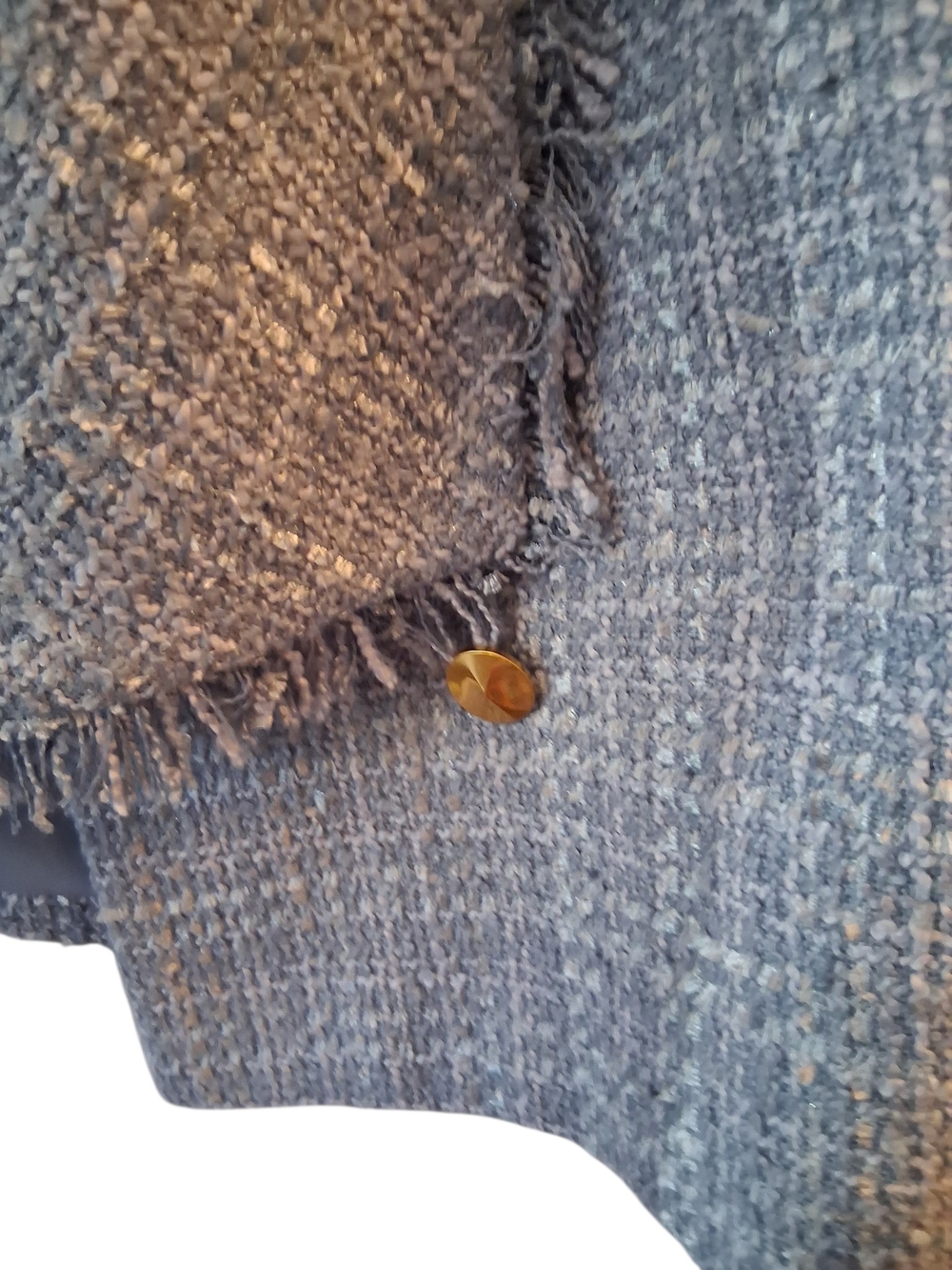 Donna Karan New York Light Blue Tweed Fringed Cropped Blazer Old Money Capsule - Picture 6 of 10